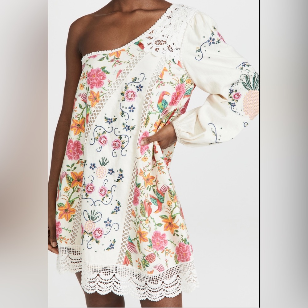 Sweet ‘n Sexy FARM RIO L (10-12) one-shoulder short dress w/lace.  Never worn.
